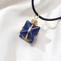 Handcrafted Lapis Lazuli Merkaba star pendant necklace with gold wire wrap on black cord - Lapis Lazuli