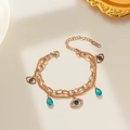 Double-layer gold evil eye bracelet with blue drop stones and K18 hallmark - Rose Gold