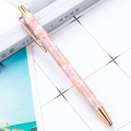 Pink glitter floral ballpoint pen with rose gold metal accents in a variant view - Style C Big Flower Pink