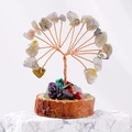 Handcrafted crystal money tree with copper wire branches on a natural wooden base - Labradorite