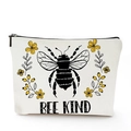 Détail d'une trousse à maquillage en lin avec imprimé abeille Bee Kind et fermeture éclair - Abeille Gentille