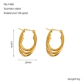 Meerlaagse roestvrijstalen oorringen met 18K gouden plating in ovale vorm van 32mm - Meerlaagse Onregelmatige Ovale Ring (ZE1486G) / Goud