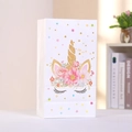 Dettaglio del sacchetto regalo in carta bianca con corona di fiori unicorno e oro - Unicorno Floreale Bianco B / 24*13*8cm (Con Adesivi)