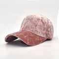 Detailed view of the pink velvet baseball cap featuring two-tone fabric textures - Adjustable / Pink