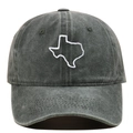 Dettaglio del ricamo mappa del Texas su cappello in cotone lavato grigio scuro - Verde Militare