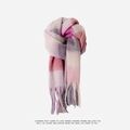 Écharpe à carreaux arc-en-ciel, texture duveteuse rose et violette à franges - 39cmx230cm / Rose