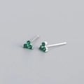 Minimalist S925 sterling silver clover studs with green cubic zirconia crystals - White Gold (green Zircon)