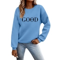 Blue crew neck sweatshirt featuring GOOD VIBES graphic print in a minimalist casual style - Light Blue
