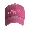Detailed embroidery of 'Mama' text and heart on rose pink washed cotton baseball cap - Peach Pink - Single Heart Mama
