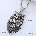 Vintage stainless steel owl eye pendant necklace with black stones and box chain - Vintage Silver Owl Style