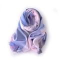 Elegant plaid scarf with blue, pink, and grey stripes and classic tassel details - 180cm / Pale Pink Blue