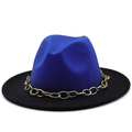 Blauw-zwarte wollen fedora hoed met een opvallende gouden metalen ketting decor - M (56-58cm) / Koningsblauw Zwart Tweekleurig