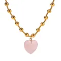 Collar de cuentas doradas con colgante de corazón rosa, largo 38,5+5,5cm, 34,45g - Oro-Corazón Rosa (JDN2305016-PK)