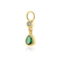 S925 silver earring charm with round zircon and green teardrop gemstone pendant - Style A (Green Droplet)