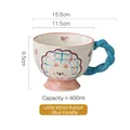 Hand-painted 400ml ceramic mug with white rabbit relief and blue twisted handle - Little White Rabbit