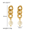 18K goudvergulde roestvrijstalen ketting oorbellen met een witte parel hanger - Metalen Ketting Parel Stijl (HF-E3217)