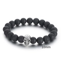 10mm matte black stone bead bracelet with silver titanium steel skull charm - 10mm Matte Black Agate Skull Style (KB70681-BD)