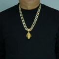 Pendaglio football americano dorato su catena cubana scintillante stile hip hop uomo - Pendente Oro con Catena Cubana da 18 pollici / Oro