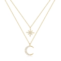 Detail of double-layer gold S925 silver necklace with star and moon diamond pendants - 925 Silver / Gold