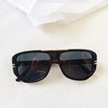 Chic black oval sunglasses with golden metal bridge and dark tinted lenses - Dark Grey