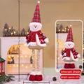Poupée bonhomme de neige télescopique avec chapeau écossais rouge et jambes réglables - Grand bonhomme de neige extensible de 90 cm
