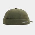 Army green docker hat with white HIP-HOP embroidery and metal eyelets for men - Adjustable / Army Green