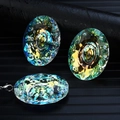 Three oval faceted AB crystal pendants with colorful reflections and metal loops - 48MM Raindrop Egg / Rainbow AB