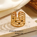 Mehrlagiger Ring aus 18K vergoldetem Edelstahl mit schwarzen Perlen auf Steinhintergrund - Mehrlagiger Hohler Perlenstil (606)