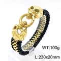 Punk Herren Lederarmband geflochten mit goldenen Totenköpfen, Größe 230x20mm - Totenkopf-Stil (KB144773-KFC)