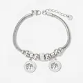 Silver snake chain bracelet with Tree of Life charms and sparkling pave-set beads - Silver