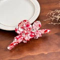 Red and white marble pattern flower hair claw clip with rhinestones on wood surface - Floral Red-13cm