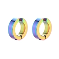 Rainbow titanium steel hoop earrings with metallic gradient finish for non-pierced ears - Single Plain / Multicolor