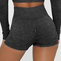 Dark grey high waist yoga shorts with scrunch butt lift and vintage acid wash texture - S / Black
