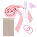 Set bigodini senza calore in velluto rosa con elastici, fermaglio e borsa coordinata - Set Rosa con Bottiglia Standard