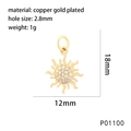 Gold plated sun pendant with white zircon micro-inlay, size 18mm by 12mm on white background - Sun Shape (P01100)