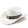 Dettaglio cappello cowboy in feltro bianco con fascia in pelle borchiata e turchese - M (56-58cm) / crema