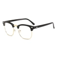 Occhiali da sole Clubmaster classici con montatura semi-rimless nera e dettagli oro - Montatura Nero Oro Lenti Anti-Luce Blu (Stanghette Sottili)