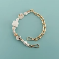 Detail of bohemian acrylic chain strap with marble beads and gold links for phone cases - Brown White Marble-B353-5