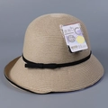 Detail of cellulose sun hat with black bow and UV 99% protection tag description - M(56-58cm) / Beige