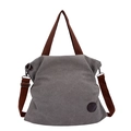 Bolso tote de lona topo con correas marrón oscuro y correa de hombro ajustable mujer - Gris claro