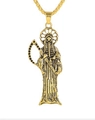 Ciondolo Santa Muerte dorato gotico con falce e catena a corda per uomo e donna - Pendente Mietitore Oro (D0702)