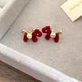 Cute red fuzzy dog stud earrings with golden wings displayed in a grey jewelry gift box - Style 14 Silver Needle-Gold-Red