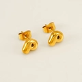 Polished 18K gold plated stainless steel letter P bubble stud earrings for women - Letter P