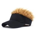 Détail de la visière hip hop créative avec perruque châtain doré et casquette noire - Réglable / Casquette de baseball / Casquette Noire avec Perruque Marron Doré
