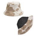 Cappello bucket invernale con stampa mucca in ecopelliccia e fodera trapuntata - Taglia unica / Cachi