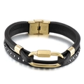 Men's stylish multi-layer black leather bracelet with elegant gold oval metal buckle - 19cm Gold