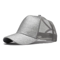 Silver glitter ponytail baseball cap with breathable grey mesh and curved brim design - One Size(Adjustable) / Silver