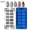Rectangle nail stamping plate OMD-11 with geometric textures and sample tips - OM-D11 Geometric Heart Radial Pattern (OM-D11)
