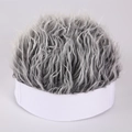 Hip hop beanie with grey synthetic hair wig featuring a white base trim on grey background - Adjustable / White Brim Grey Hair