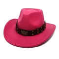 Dettaglio cappello cowboy in feltro rosa con fascia in pelle, borchie ed emblema aquila - M (56-58cm) / Rosa Rosso